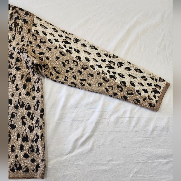 LISA Original Women's Leopard Print Zip Up Knit Jacket Shoulder Pad Cardigan, MD - Picture 14 of 16